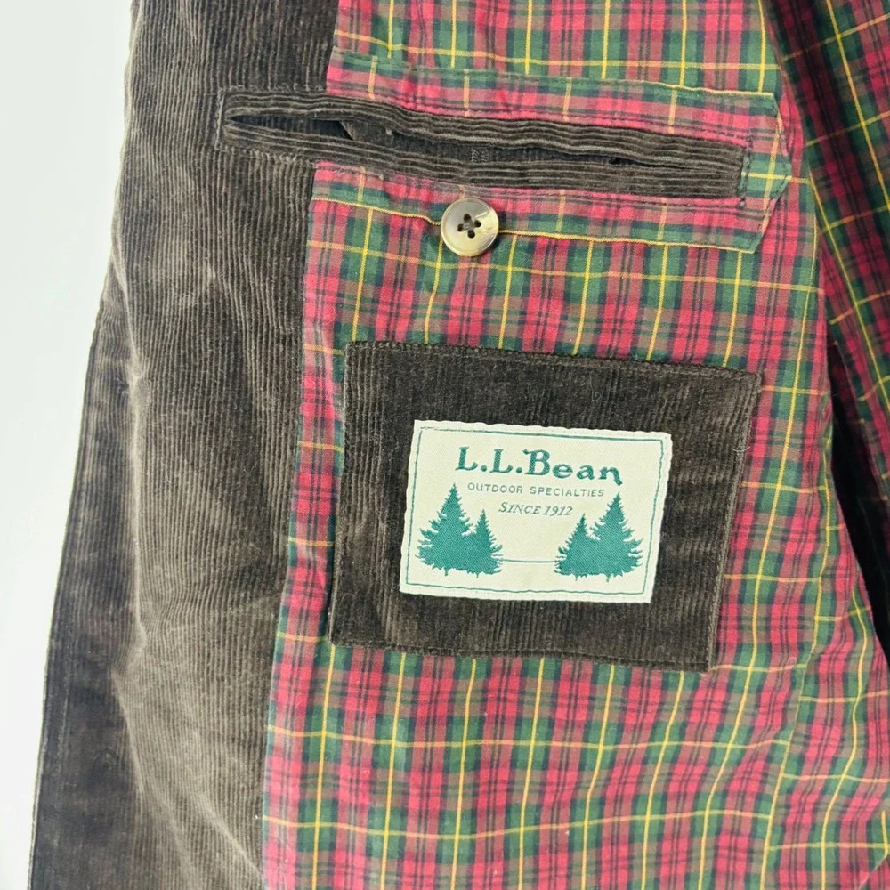 Vintage L.L. Bean Corduroy Sport Coat Jacket Mens 46 Reg Large Plaid Lining 90s